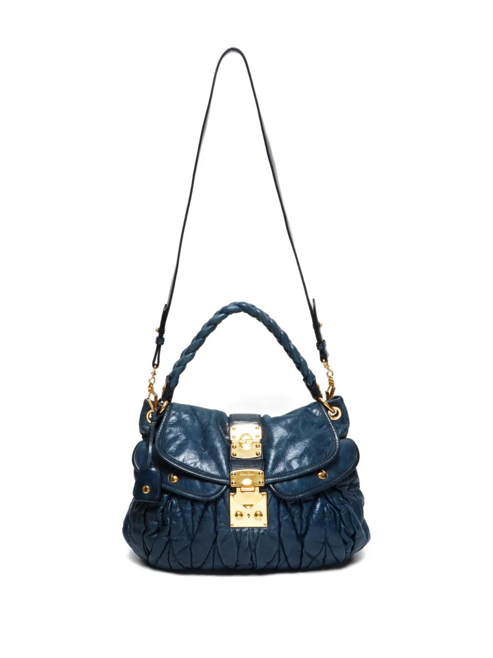 Pre-owned Miu Miu 2010s Matelassé Braided-handle Tote Bag In Blue