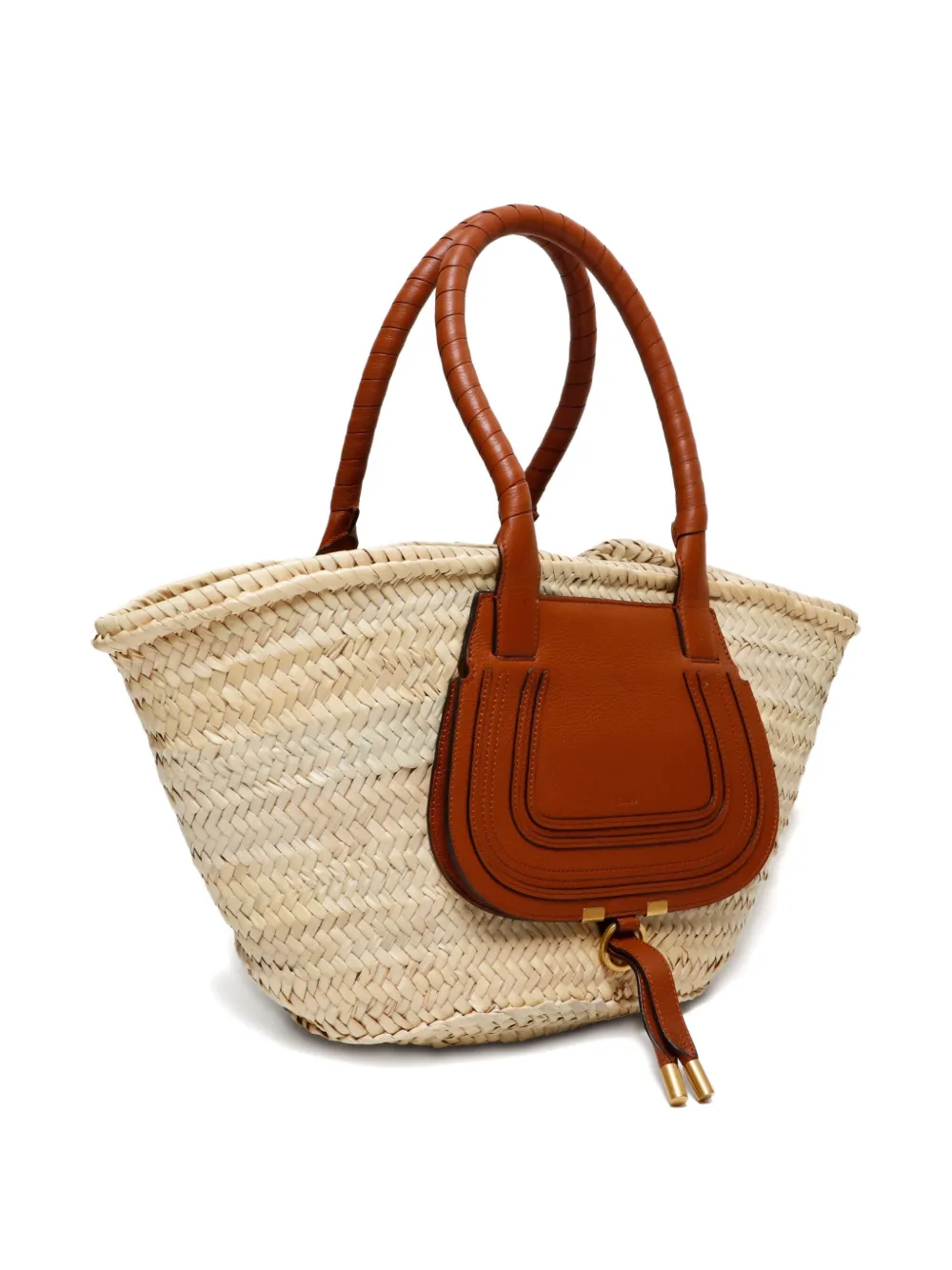 Pre-owned Chloé 2020 Marcie Leather-trim Basket Bag In Neutral
