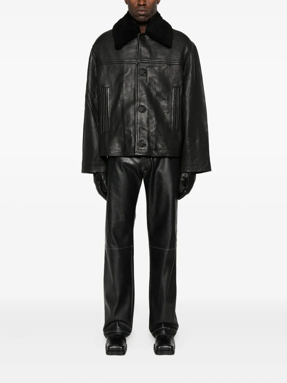 MM6 Maison Margiela leather-effect five-pocket trousers - Zwart