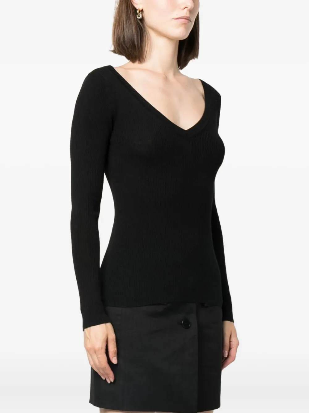 P.a.r.o.s.h V-neck Ribbed-knit Top In Black