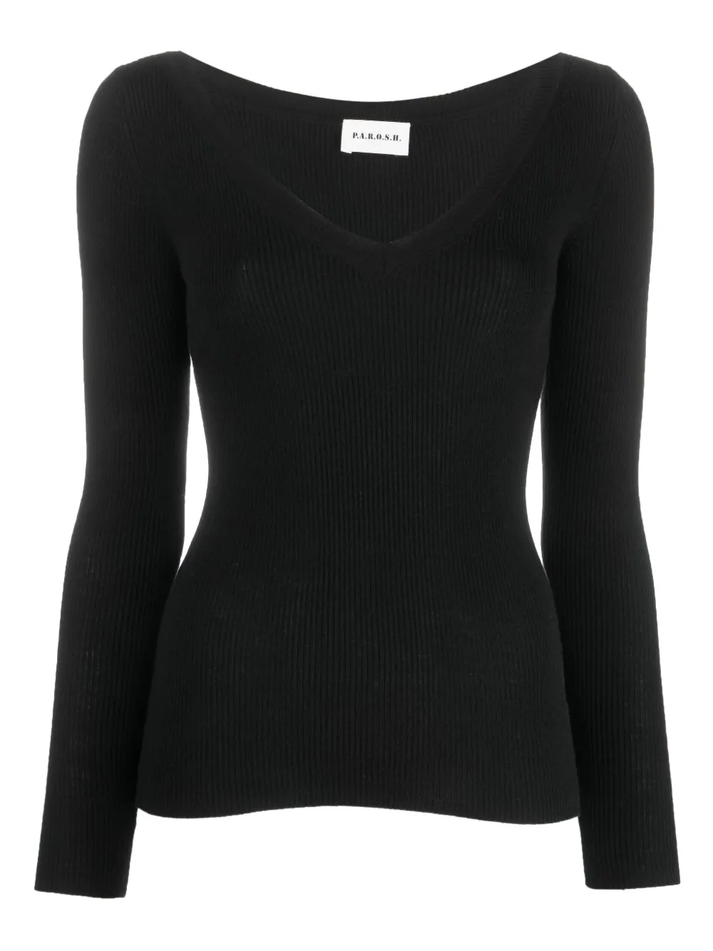 P.a.r.o.s.h V-neck Ribbed-knit Top In Black