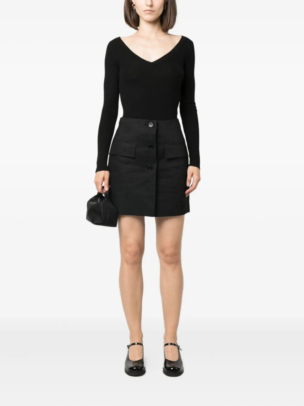 P.a.r.o.s.h V-neck Ribbed-knit Top In Black