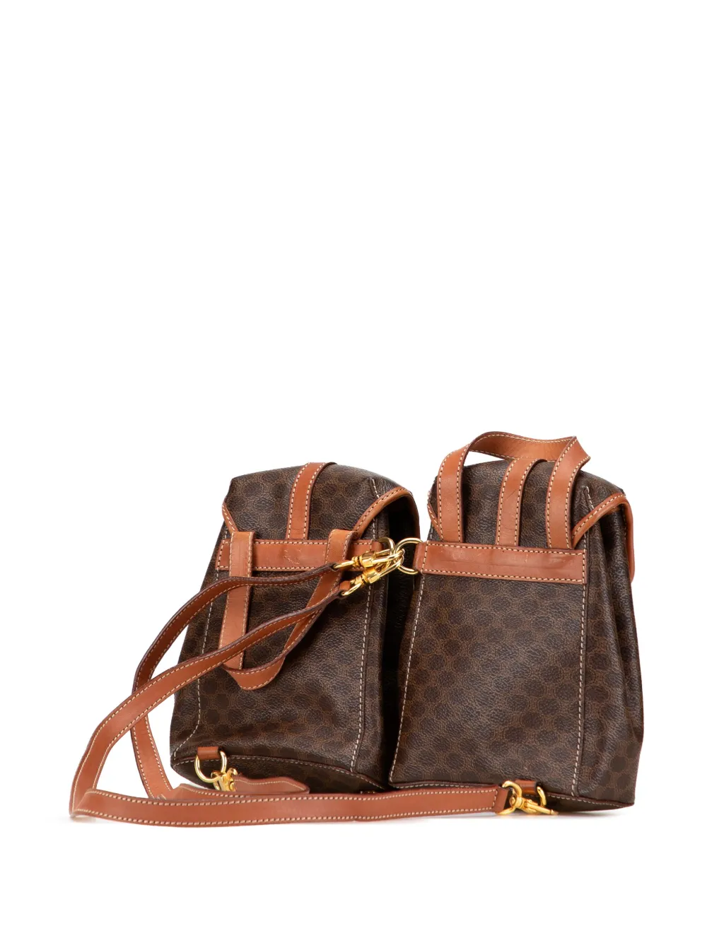 Pre-owned Celine 1995 Mini Macadam Coated Canvas Twin Backpack In Brown