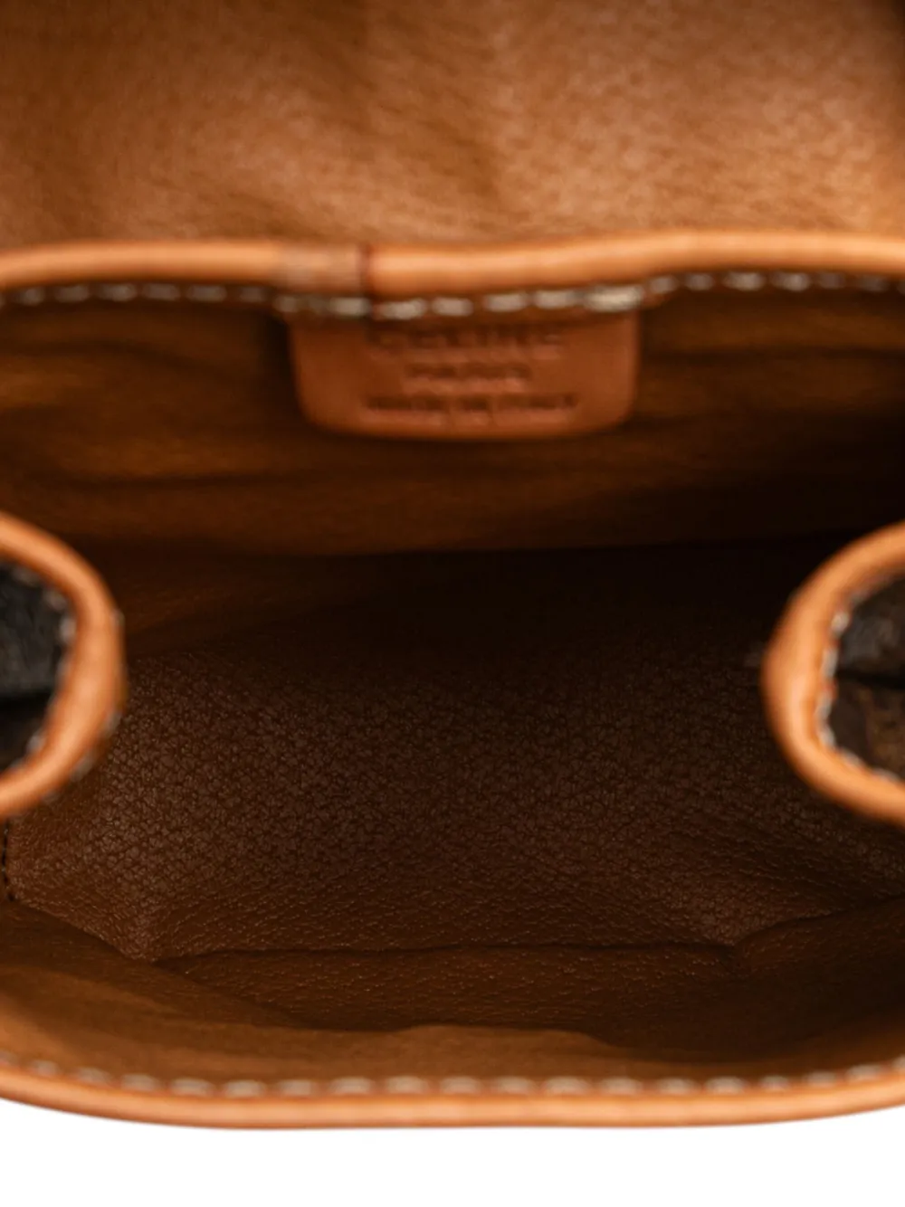 Pre-owned Celine 1995 Mini Macadam Coated Canvas Twin Backpack In Brown