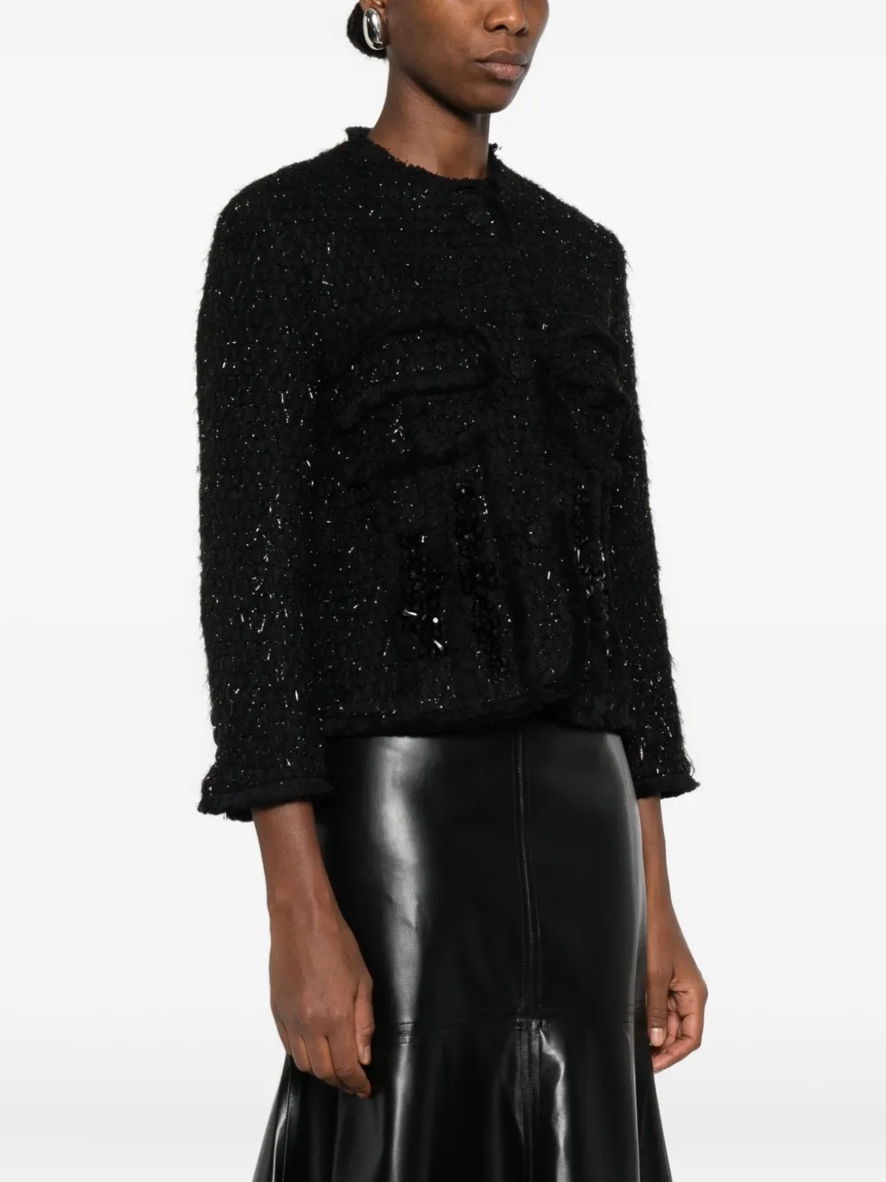 Simone Rocha Sequin-embellished Tweed Jacket In Black