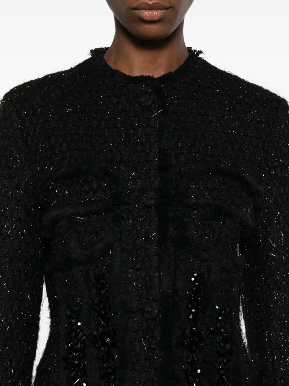 Simone Rocha Sequin-embellished Tweed Jacket In Black