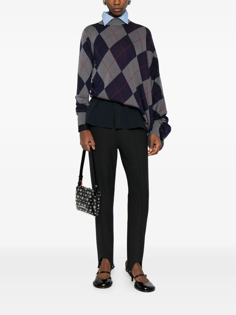 Plan C Blouse met contrasterende kraag - Blauw