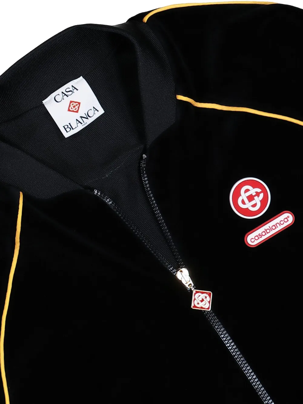 Casablanca Black Velvet Bomber Jacket With Yellow Profiles In Black