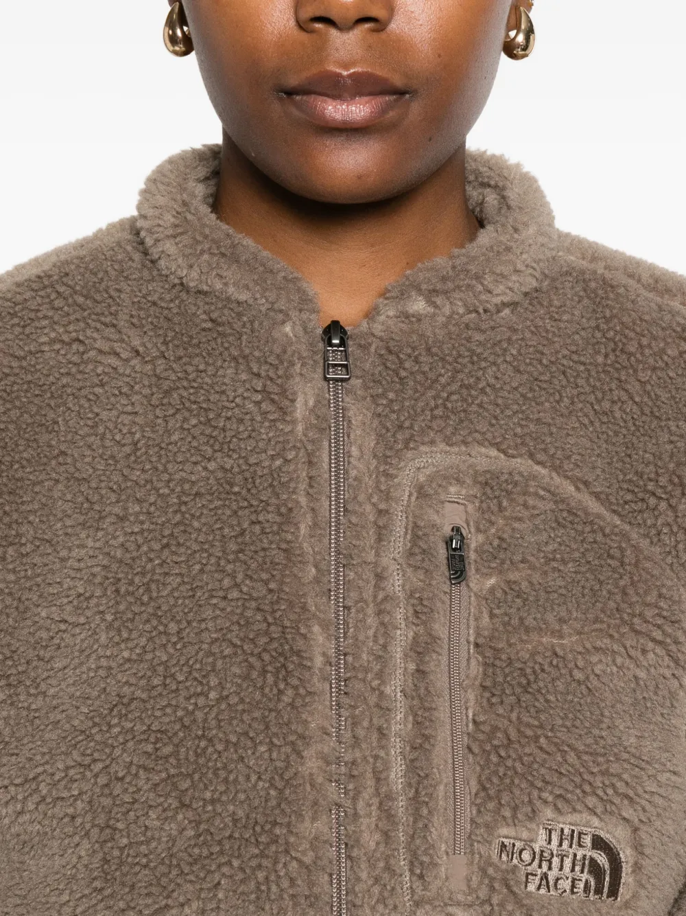 The North Face Womens Mocha Brown Ex Pile Logo-embroidered Fleece Jacket In Brown