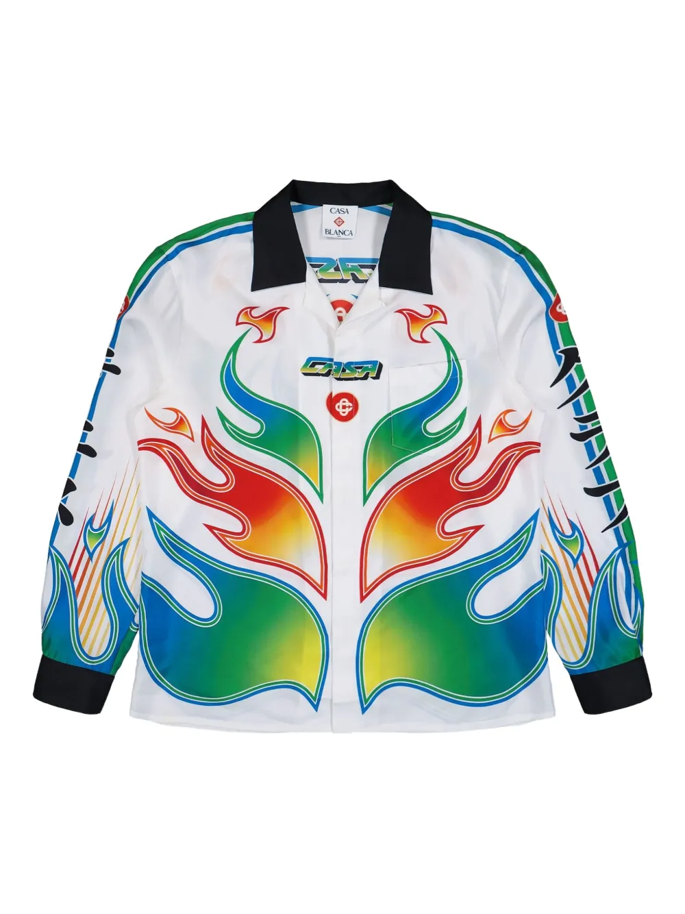 Casablanca flame-pattern Cuban-collar shirt | White | Image 1