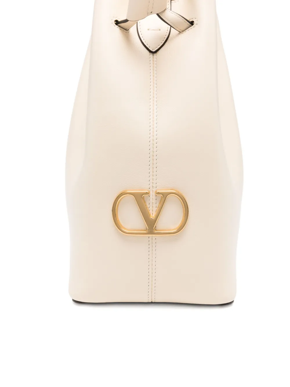Valentino Leather Bucket Bag With Metal Vlogo Signature In Neutral