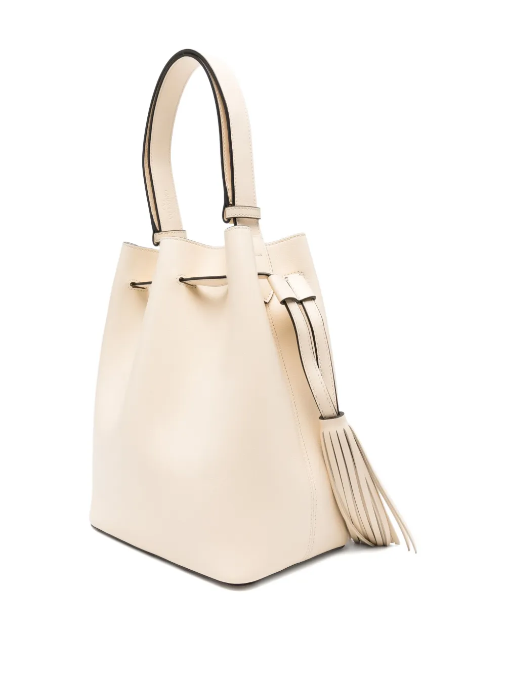Valentino Leather Bucket Bag With Metal Vlogo Signature In Neutral