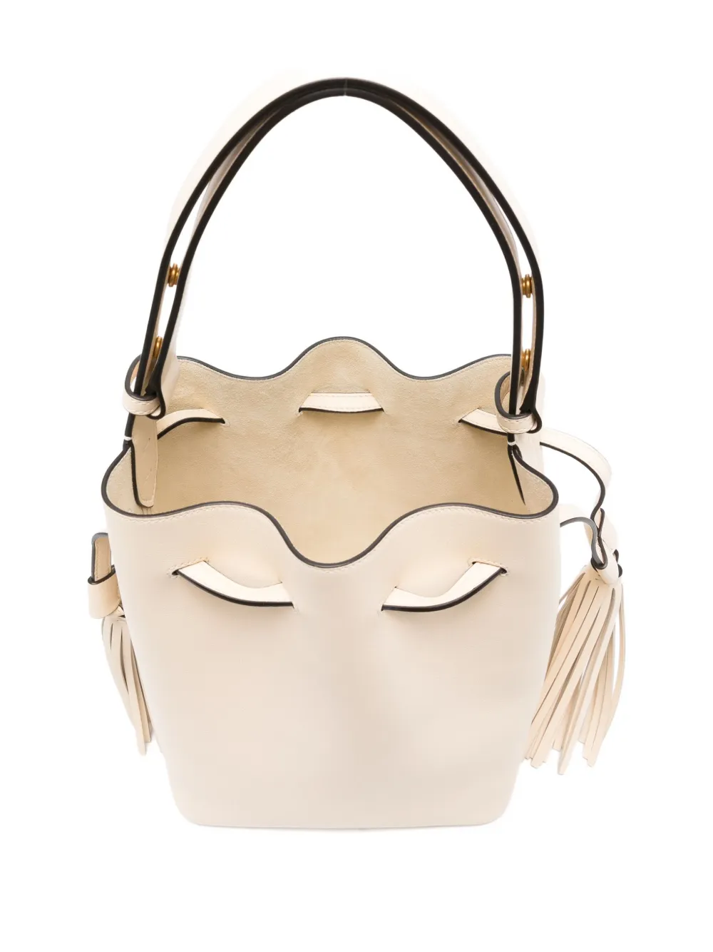 Valentino Leather Bucket Bag With Metal Vlogo Signature In Neutral