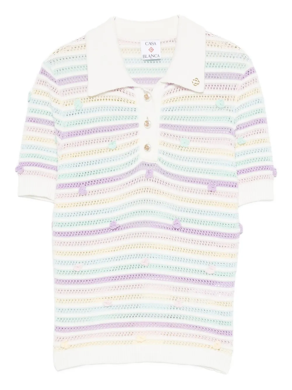 Casablanca striped crochet polo shirt - Bianco