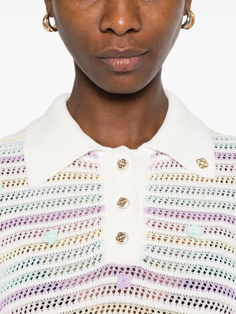 Casablanca Gestreept gehaakt poloshirt Wit