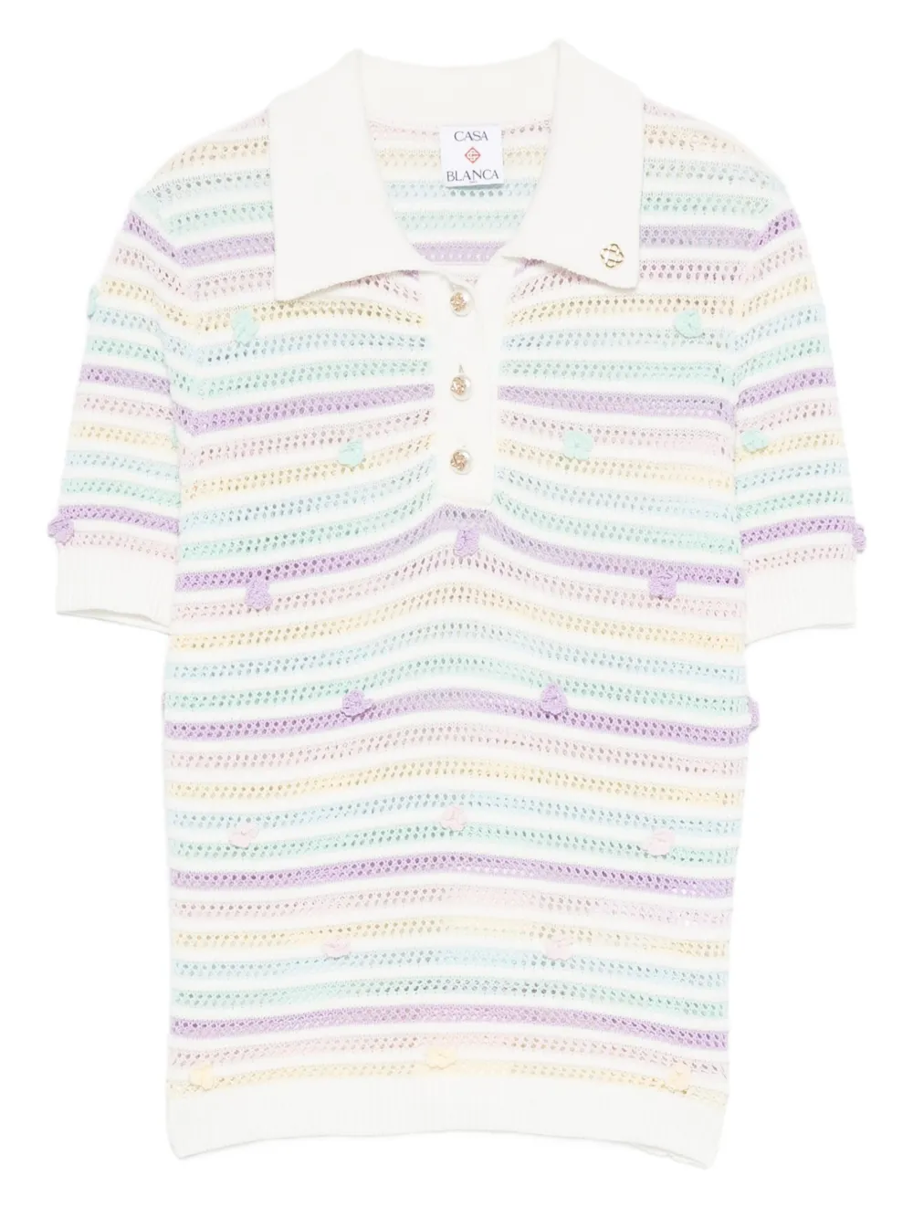 Casablanca striped crochet polo shirt | White | Image 1