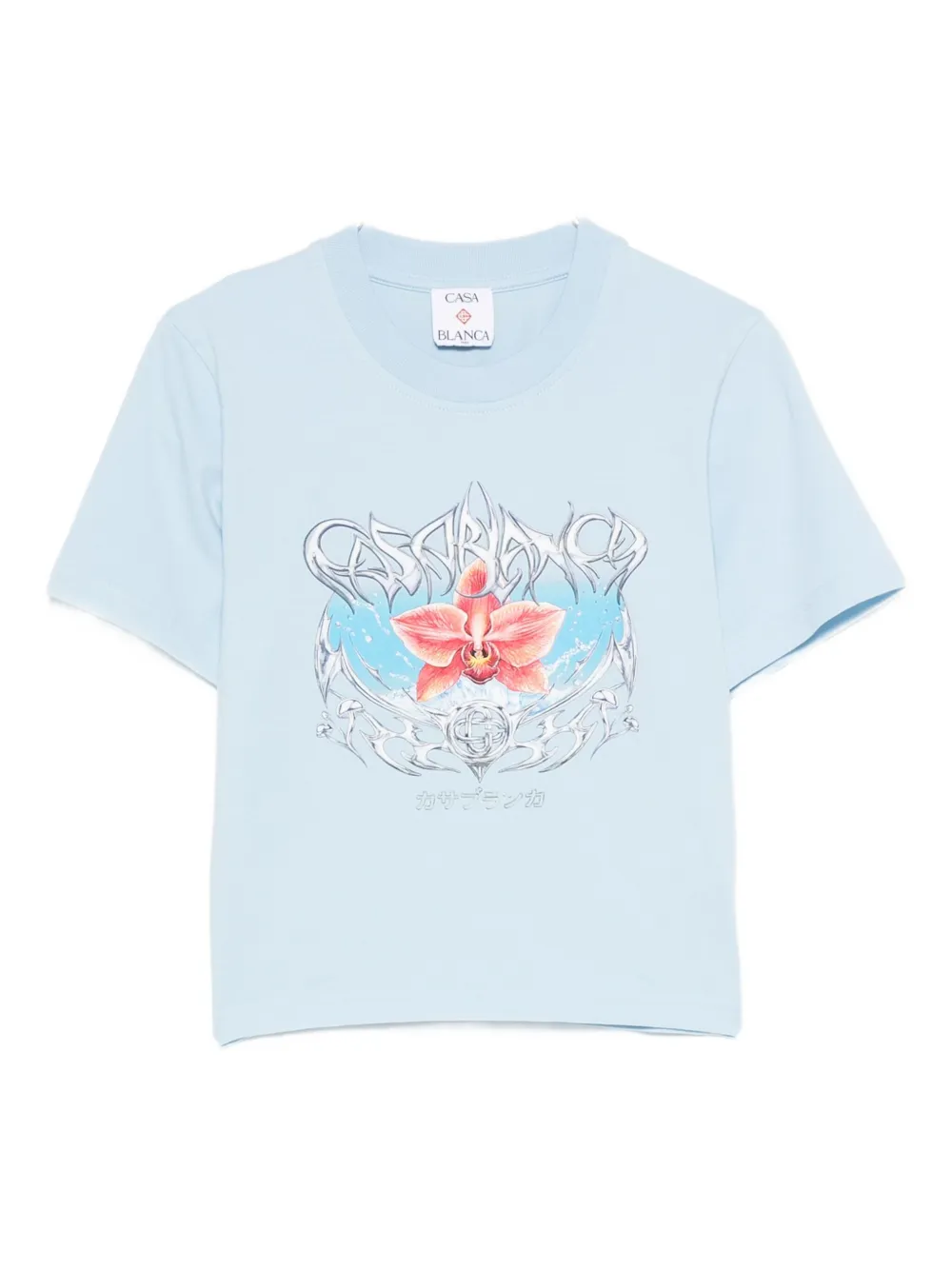 Casablanca Blades Orchid-print Cotton T-shirt In Blue