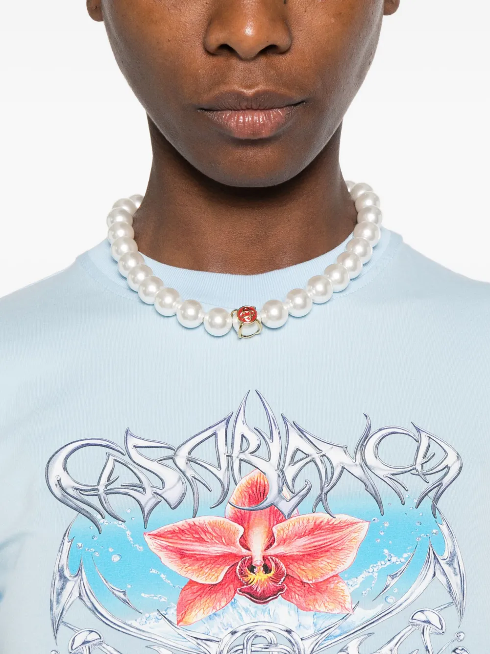 Casablanca Blades Orchid-print Cotton T-shirt In Blue