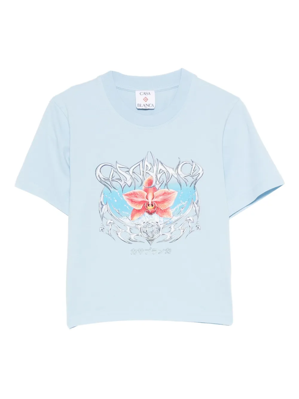 Casablanca Blades orchid-print cotton T-shirt | Blue | Image 1