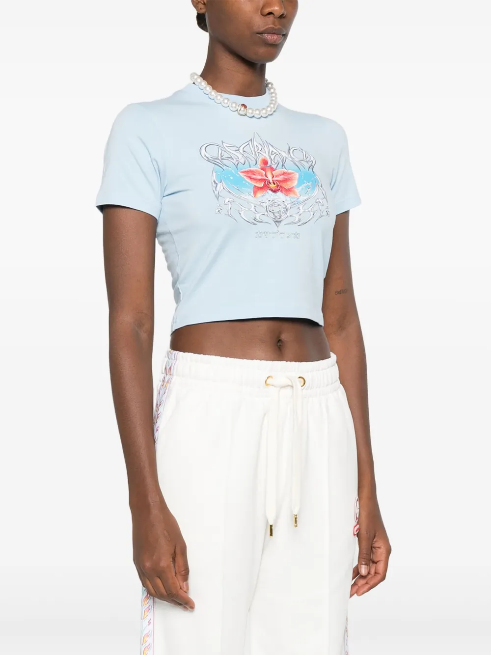 Casablanca Blades katoenen T-shirt met orchidee-print Blauw