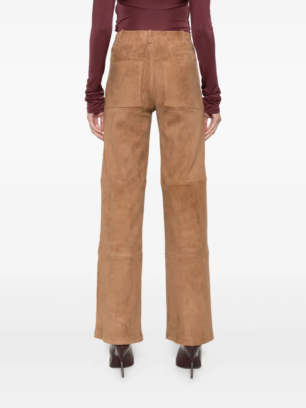 Arma Panelled Suede Trousers In Burgundy