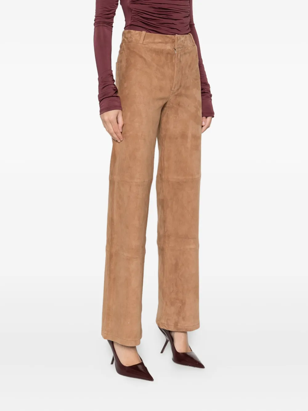 Arma Panelled Suede Trousers In Burgundy