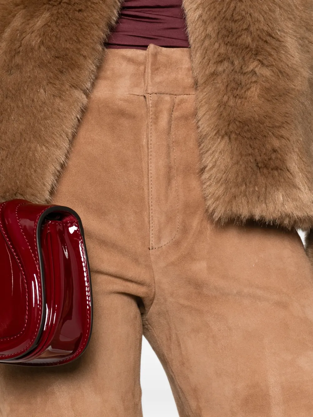 Arma Panelled Suede Trousers In Burgundy