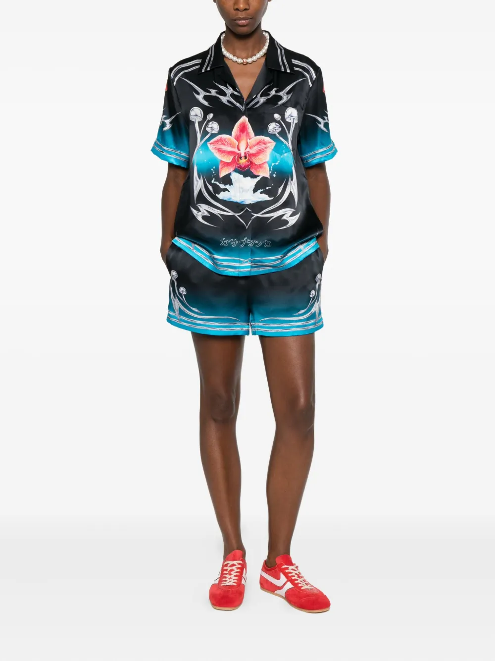 Casablanca orchid-print silk shirt - Zwart