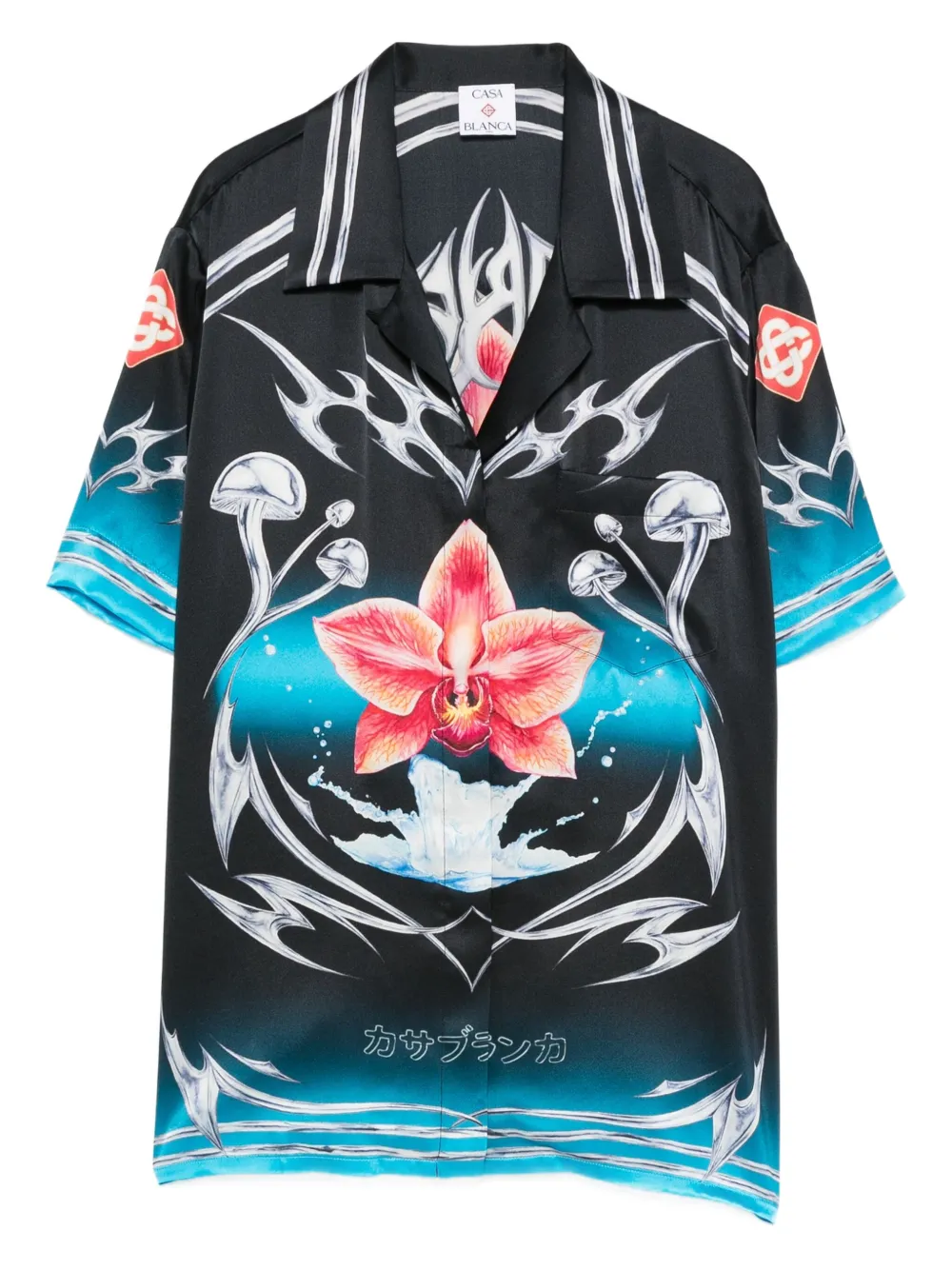 Casablanca orchid-print silk shirt | Black | Image 1