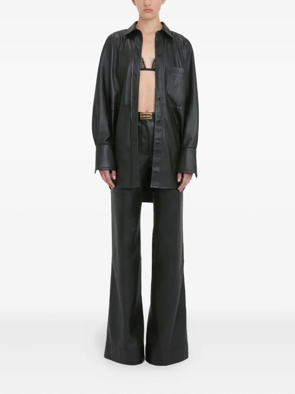 Victoria Beckham Leren blouse met opgestikte zak - Zwart