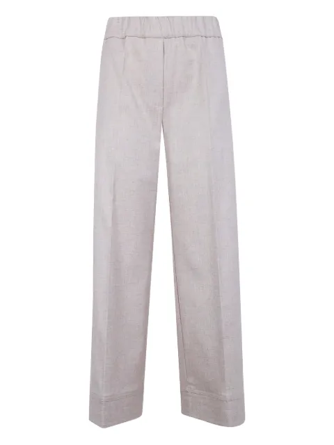 D.Exterior elasticated-waist wide-leg trousers
