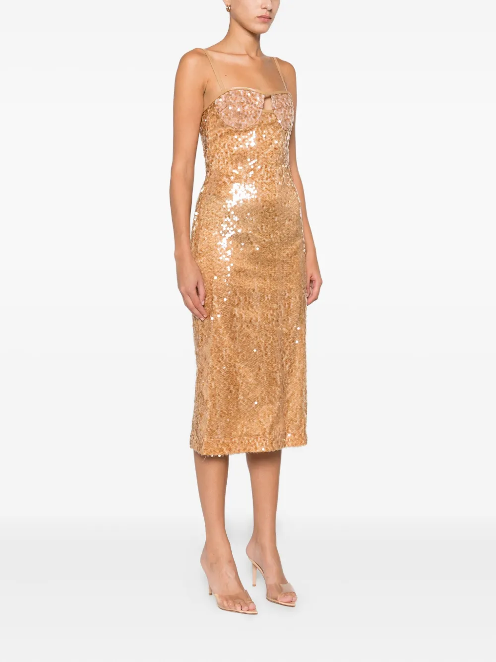 David Koma Midi Sequin Dress Featuring Shoulder Straps In Brown