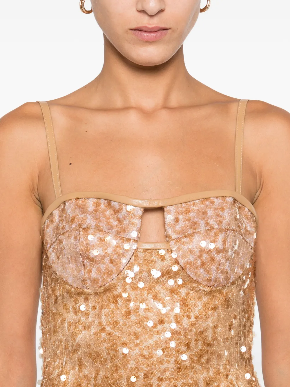 David Koma Midi Sequin Dress Featuring Shoulder Straps In Brown
