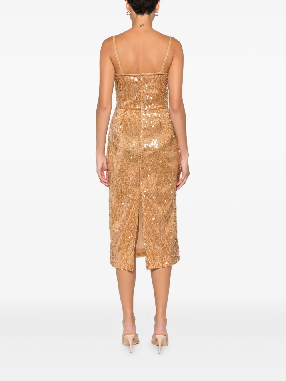 David Koma Midi Sequin Dress Featuring Shoulder Straps In Brown