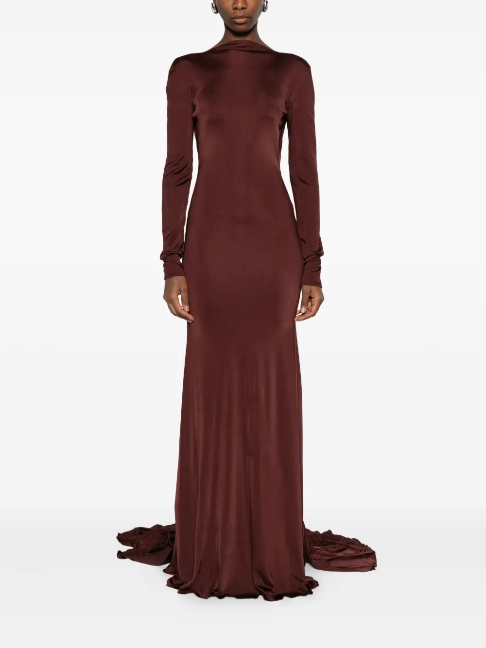 David Koma Floor-length Draped Long Sleeve Dress In Brown
