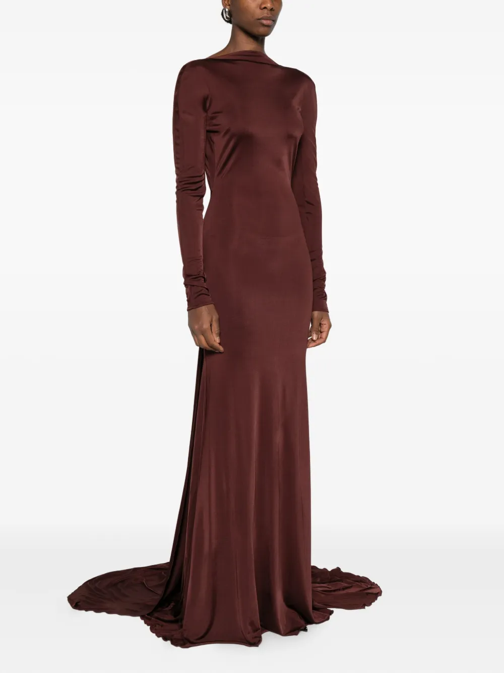 David Koma Floor-length Draped Long Sleeve Dress In Brown