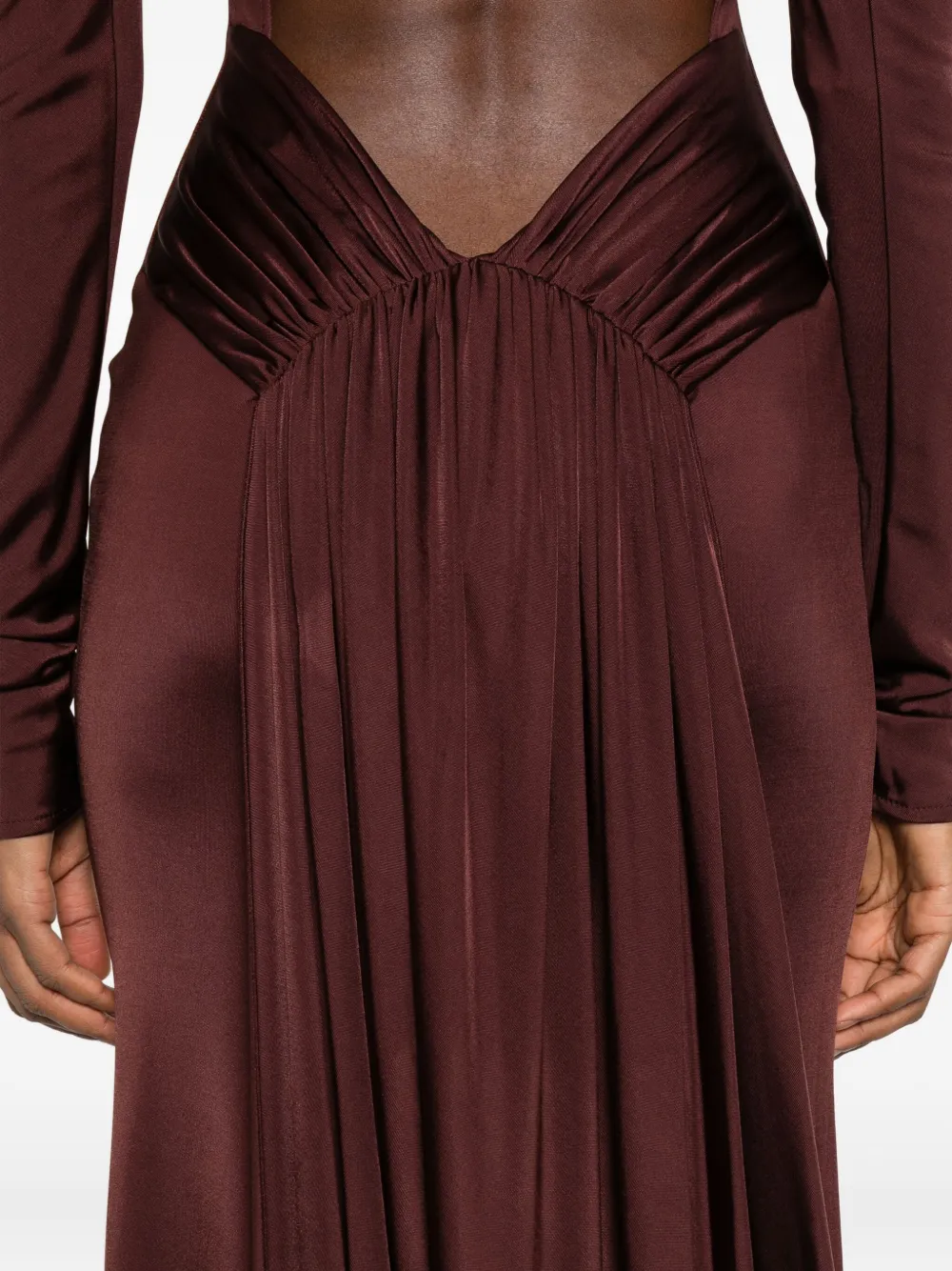 David Koma Floor-length Draped Long Sleeve Dress In Brown