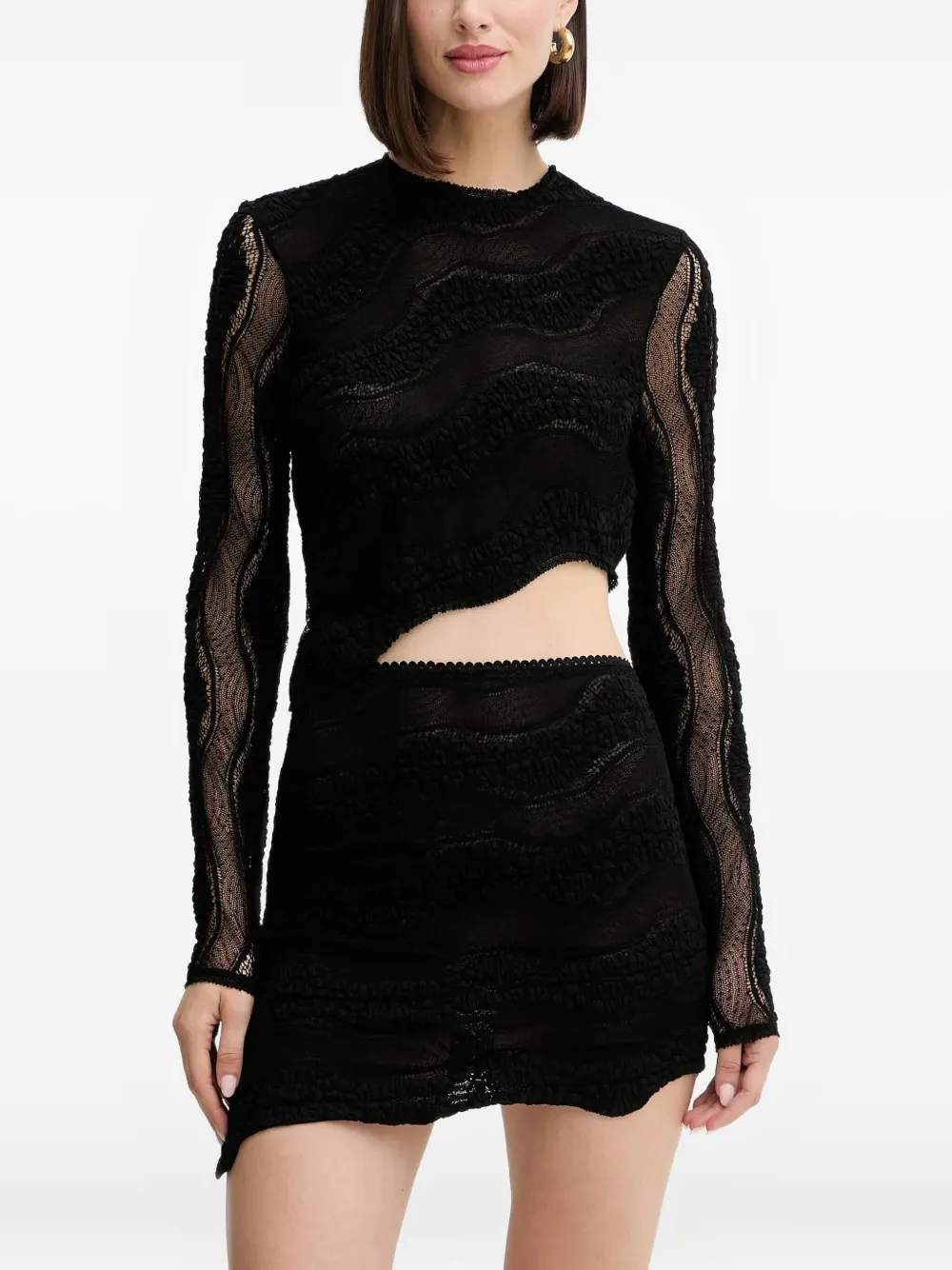 Charo Ruiz Cut-out Asymmetrical Lace T-shirt In Black