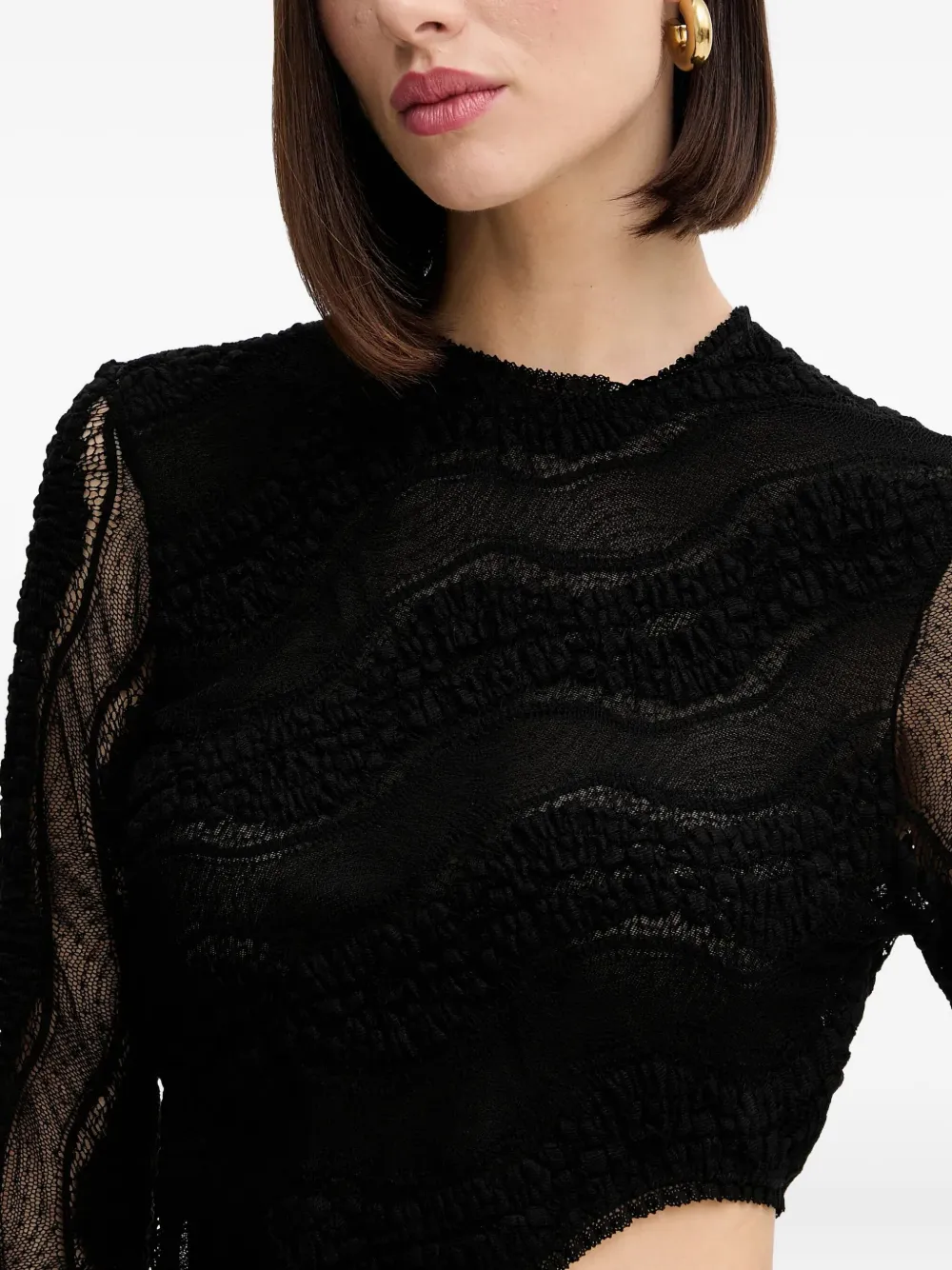 Cut-Out Asymmetrical Lace T-Shirt