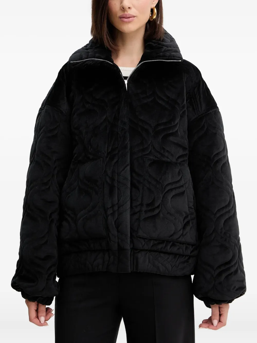 Charo Ruiz Brume Quilted Zip Jacket In Black
