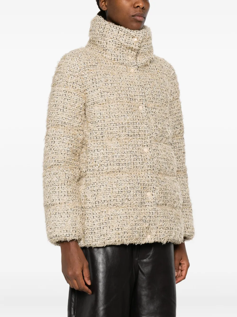 Moncler Cochevisse Lurex Boucle Puffer Jacket In Neutral