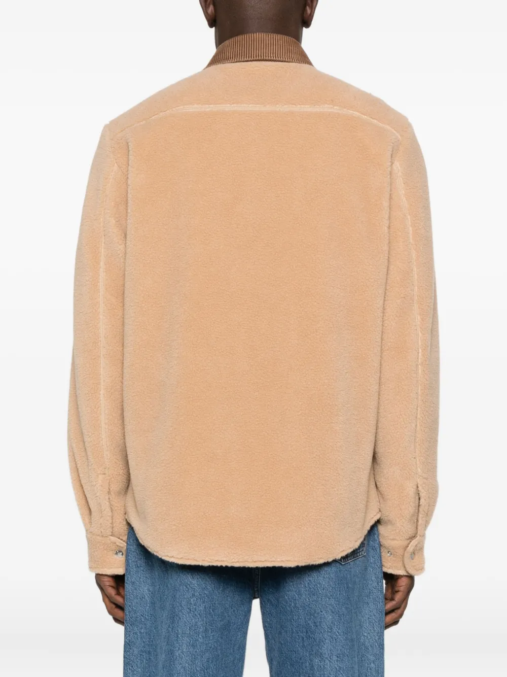 Moncler Corduroy-collar Fleece Overshirt In Brown