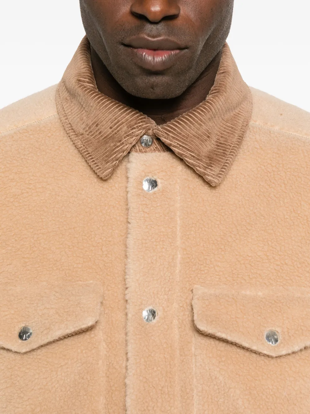 Moncler Corduroy-collar Fleece Overshirt In Brown