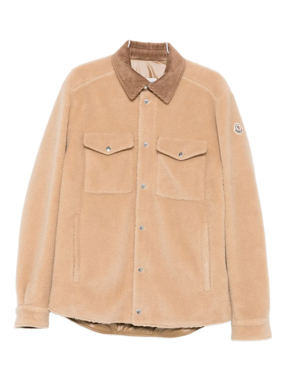 Moncler Corduroy-collar Fleece Overshirt In Brown