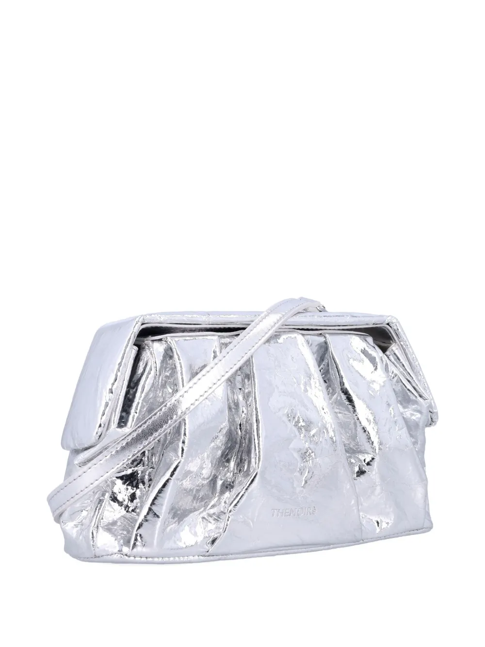 Themoirè Pleated Metallic Clutch Shoulder Strap In Silver