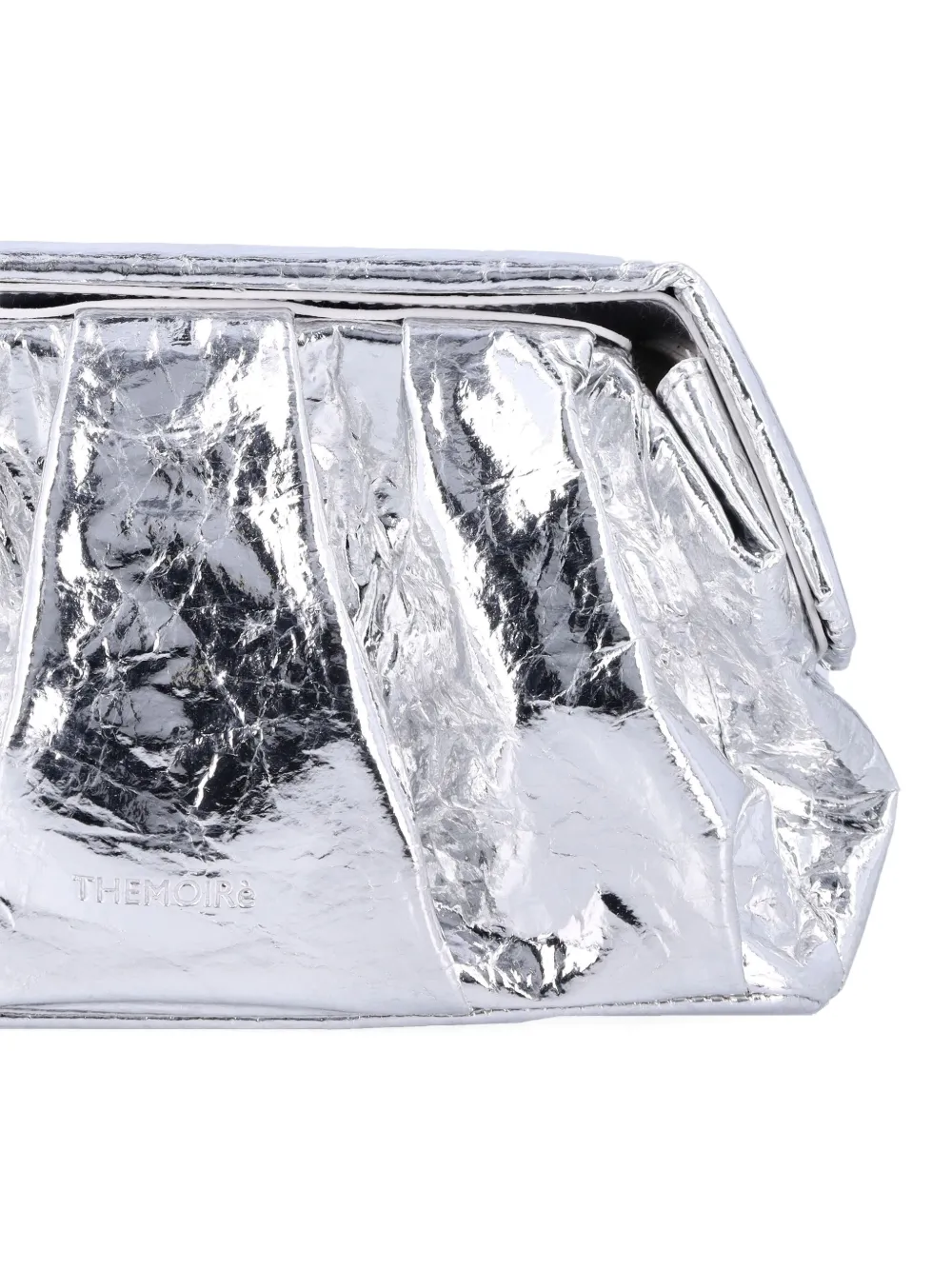 Themoirè Pleated Metallic Clutch Shoulder Strap In Silver