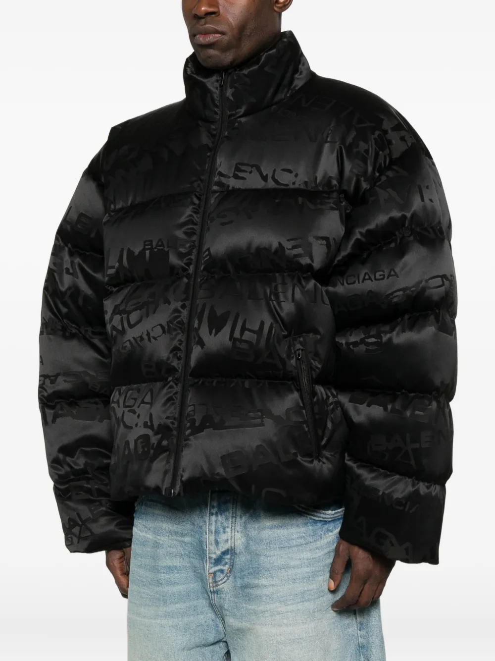  Balenciaga Logo-pattern Quilted Jacket - Black 