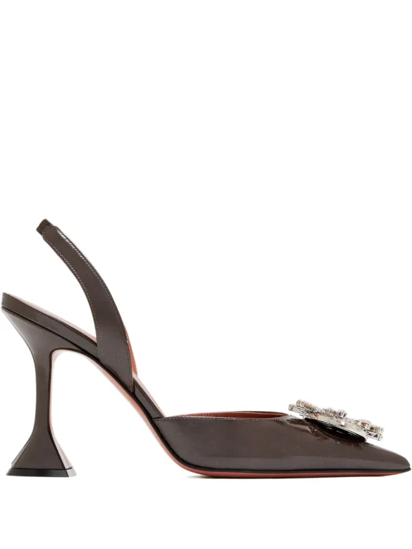 Amina Muaddi 95mm Crystal-embellished Slingback Pumps in Brown