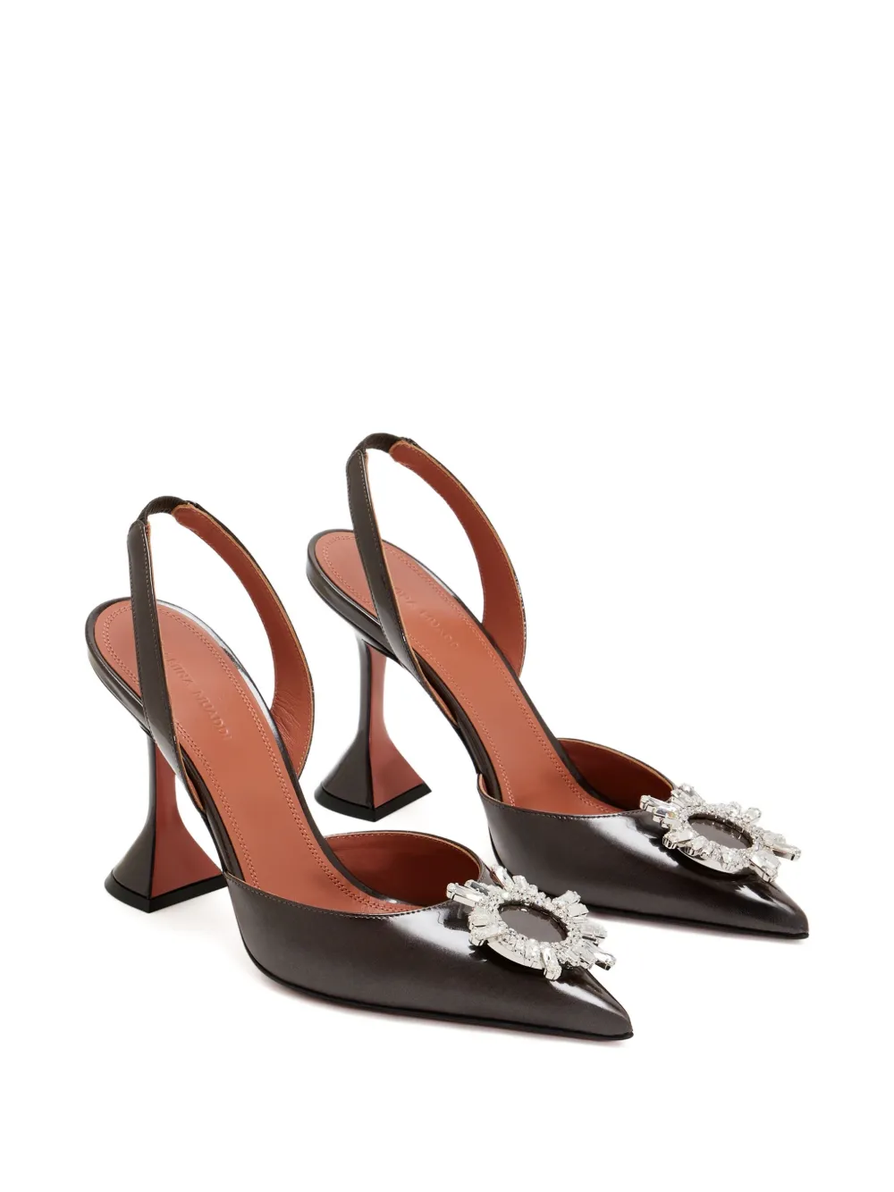 Amina Muaddi 95mm crystal-embellished slingback pumps Brown