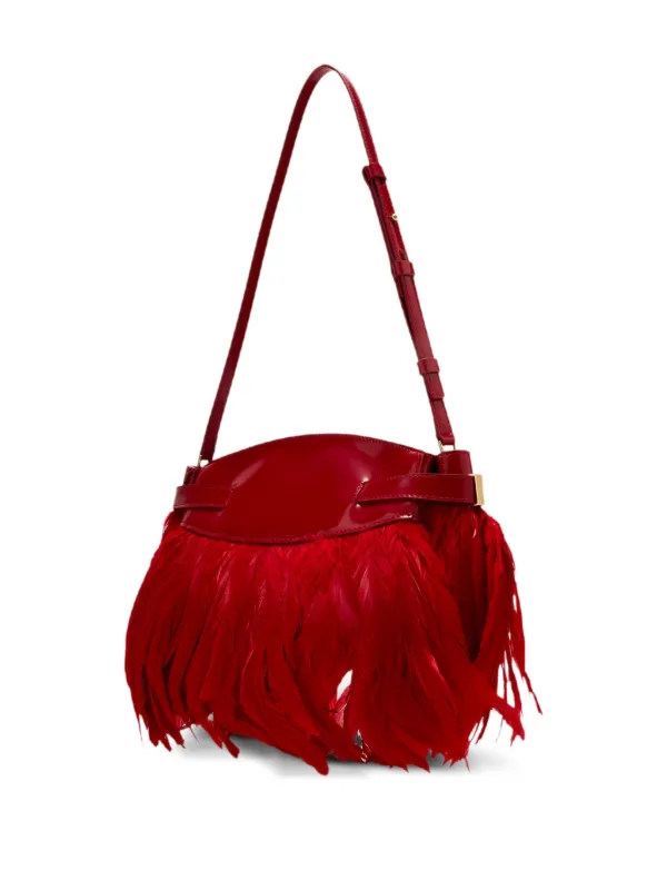 Ferragamo Hug Soft フェザートリム ショルダーバッグ | レッド